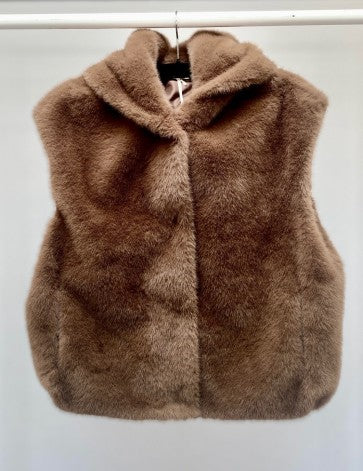 Malissa J Cropped Faux Fur Gilet with Hood | Brown