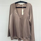 Malissa J V-Neck Jersey Top with Satin Front | Taupe