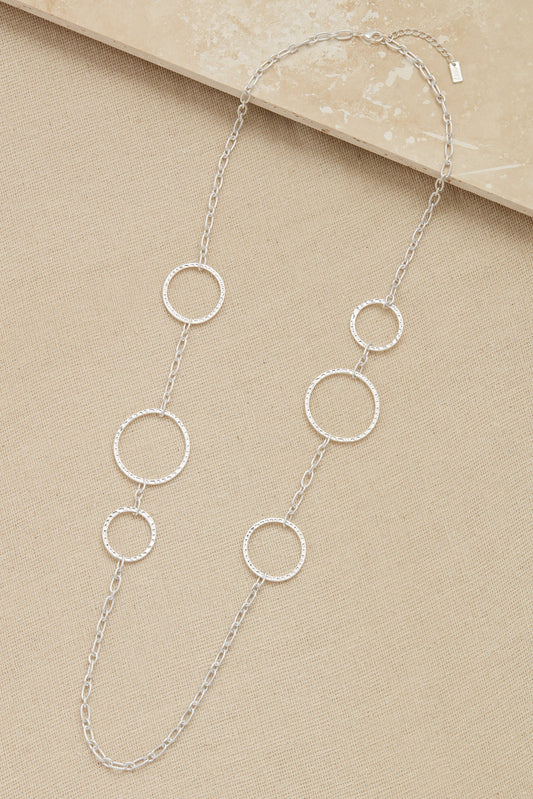 Envy long silver necklace with textured loops