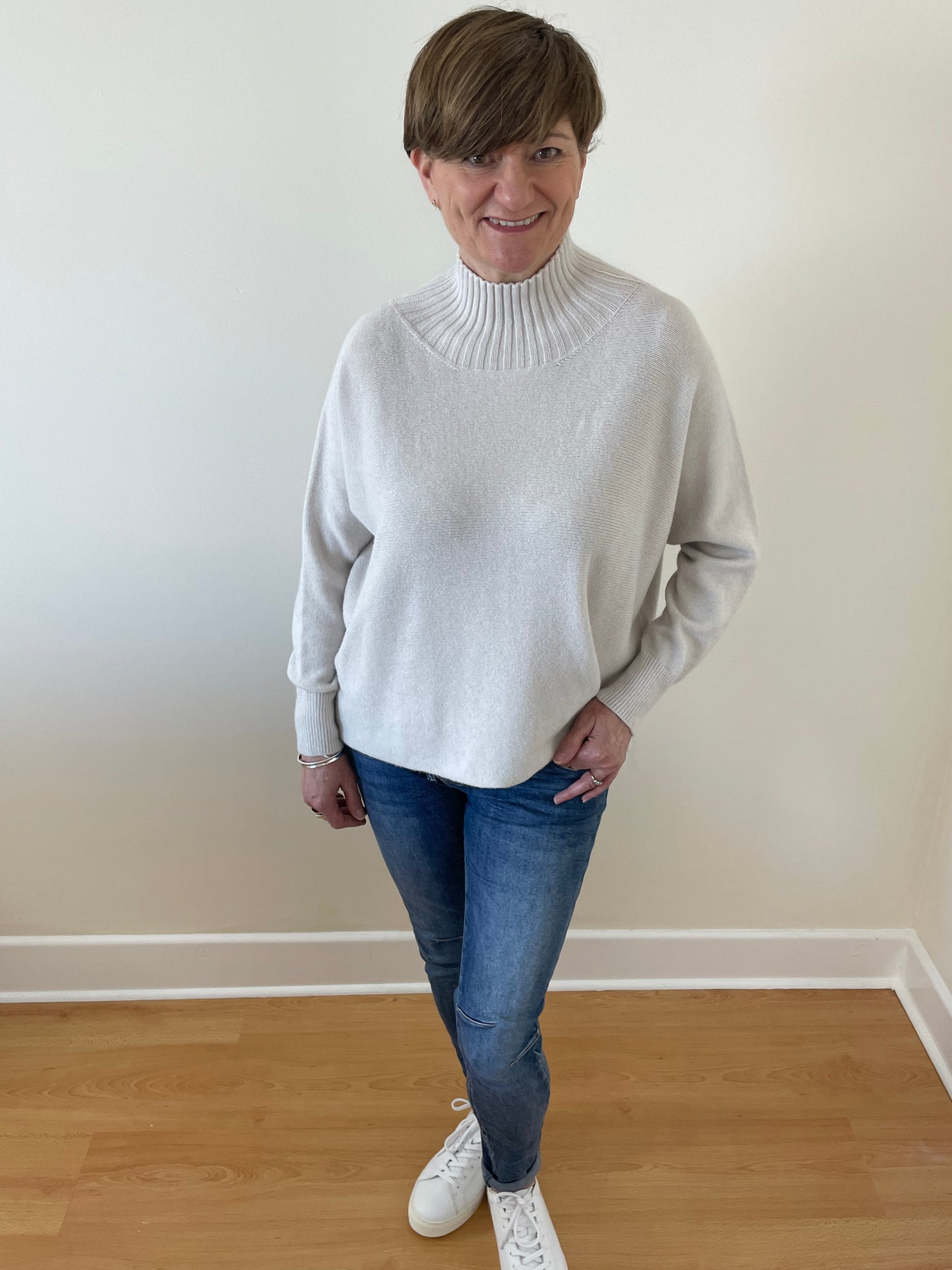 Turtle-Neck Boxy Long Sleeve Knitted Jumper | Oatmeal