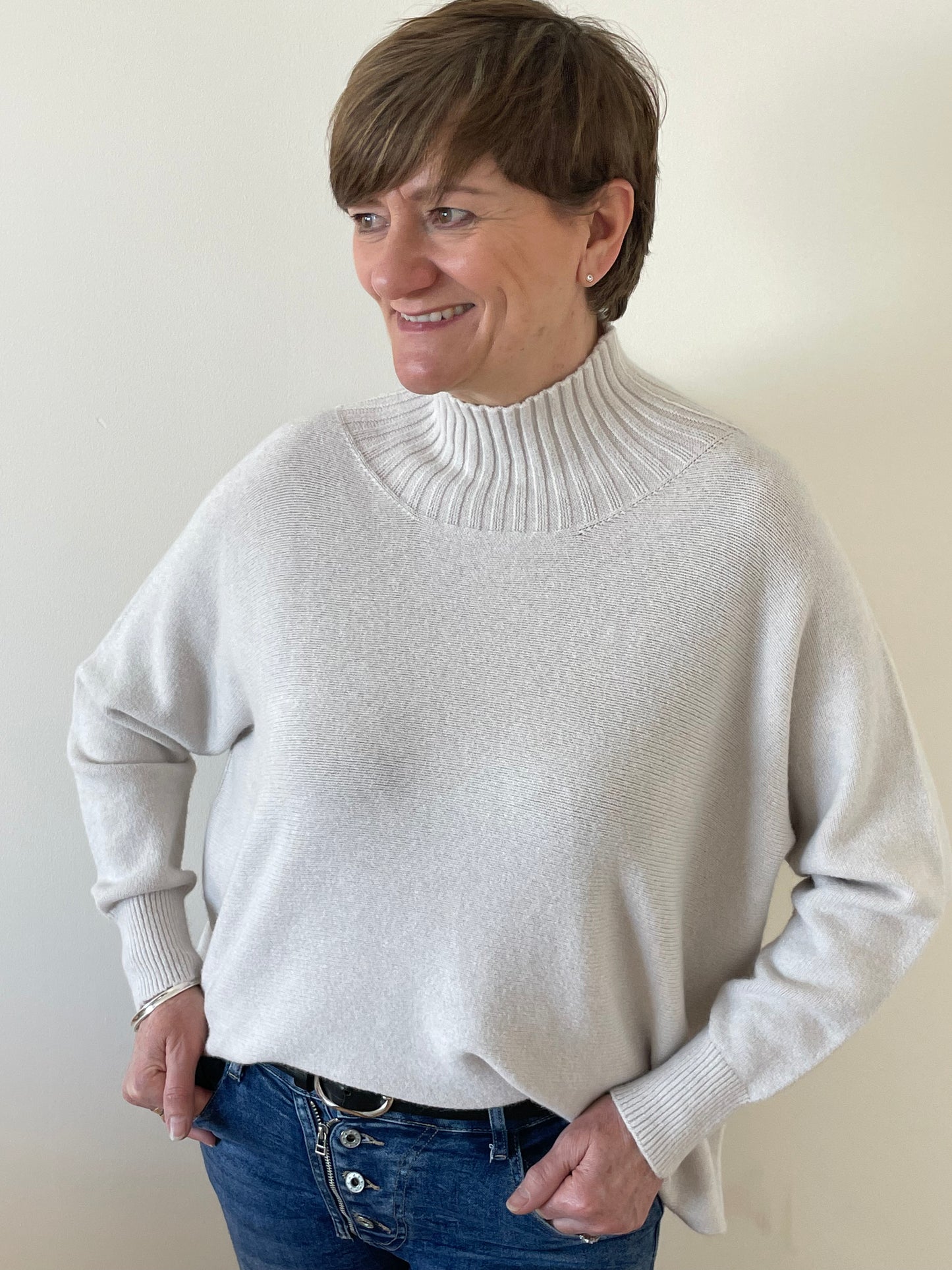 Turtle-Neck Boxy Long Sleeve Knitted Jumper | Oatmeal