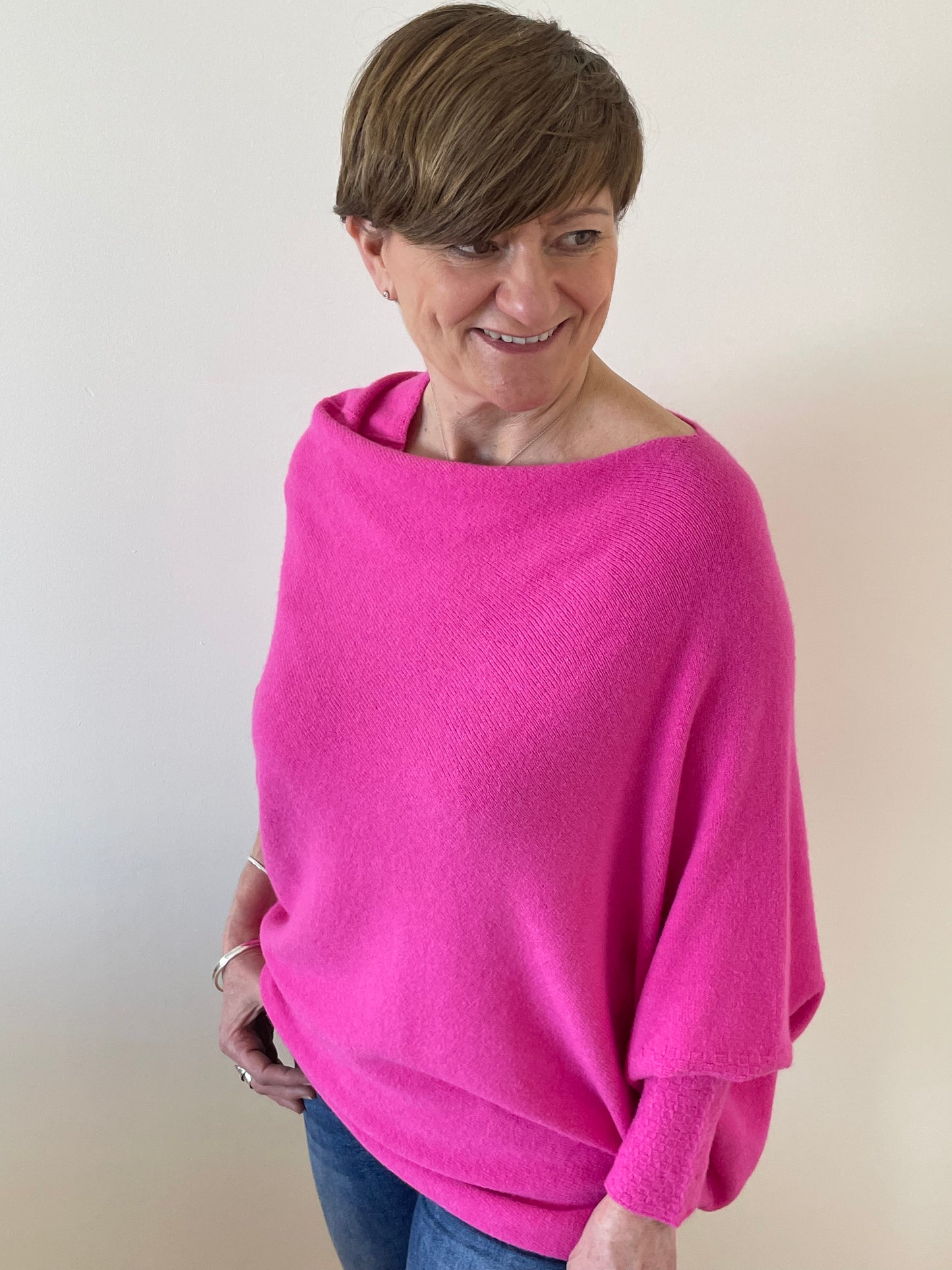 Asymmetric Draped Soft Knitted Jumper | Fuchsia