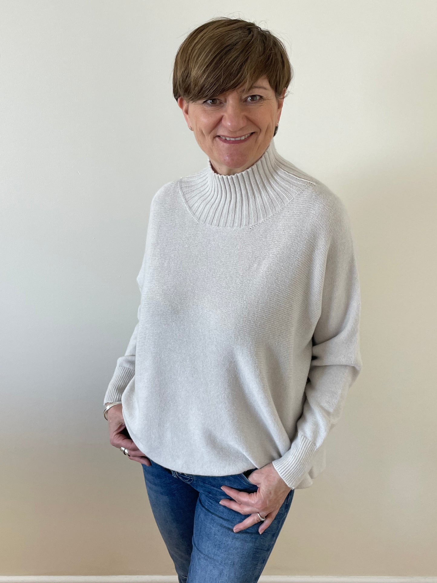 Turtle-Neck Boxy Long Sleeve Knitted Jumper | Oatmeal