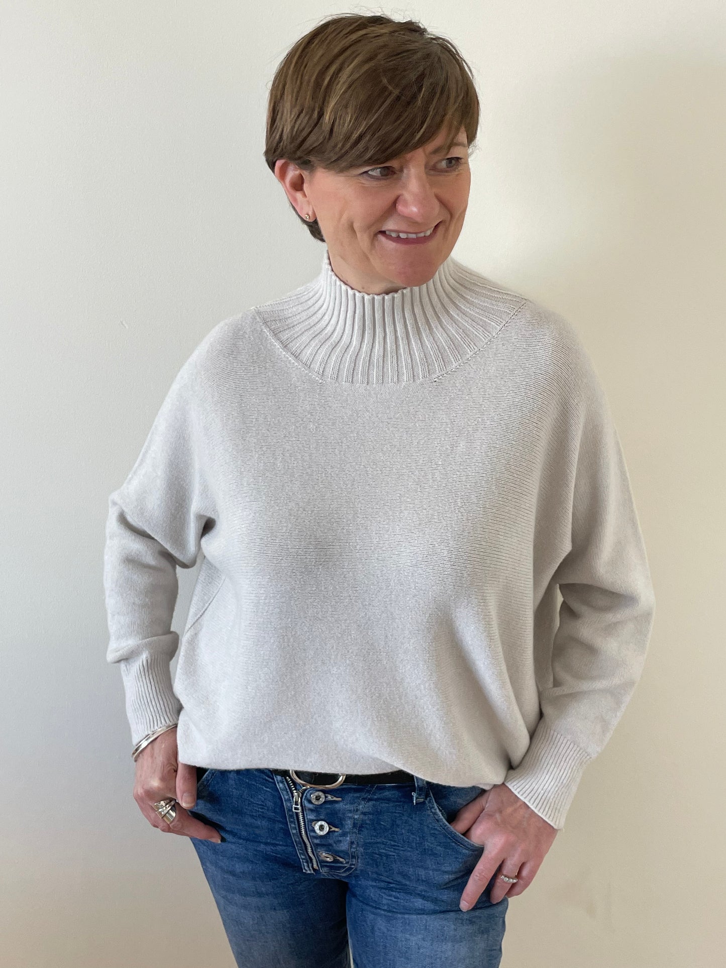 Turtle-Neck Boxy Long Sleeve Knitted Jumper | Oatmeal