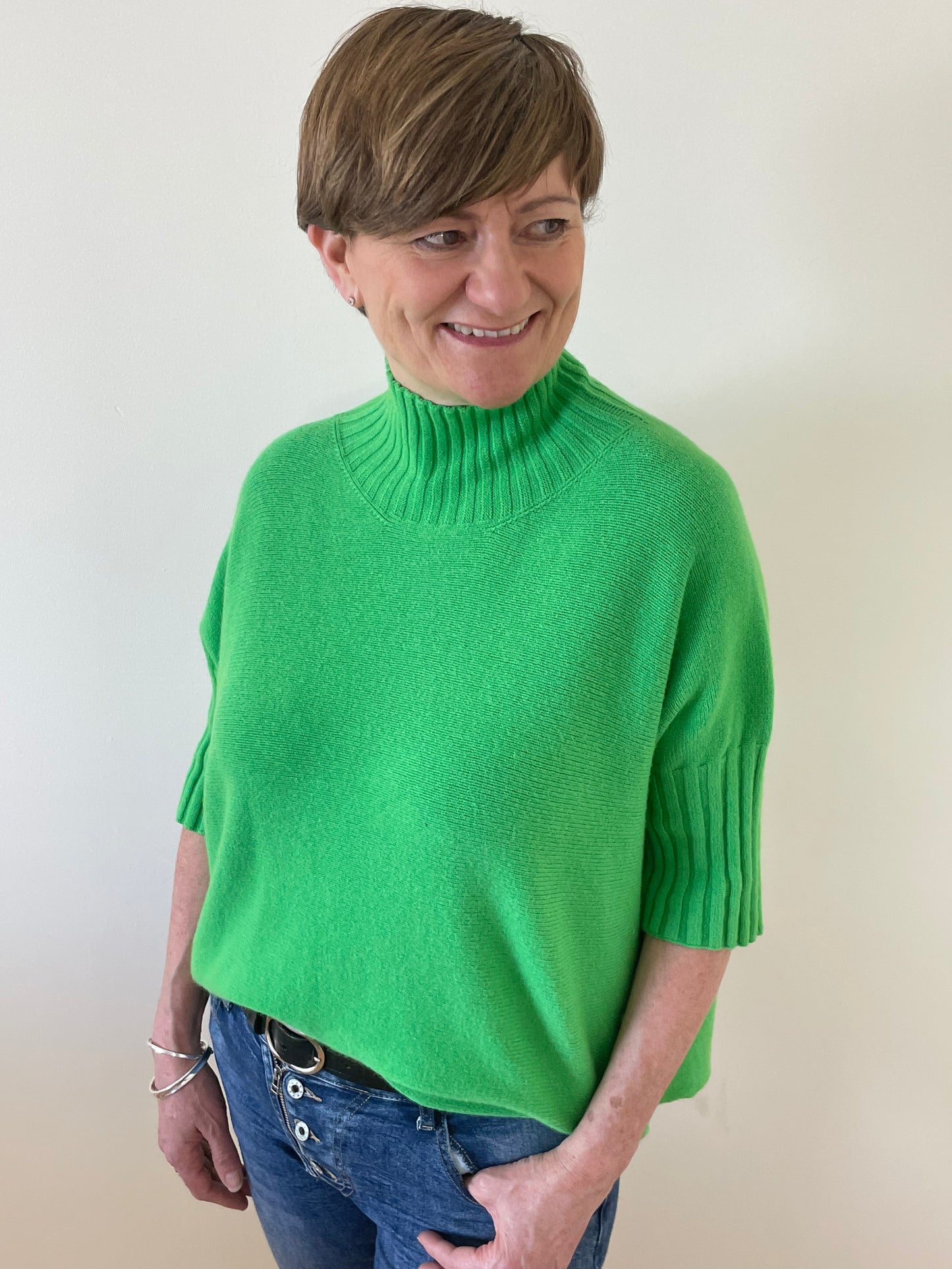 Turtle-Neck Boxy 3/4 Sleeve Knitted Jumper | Green