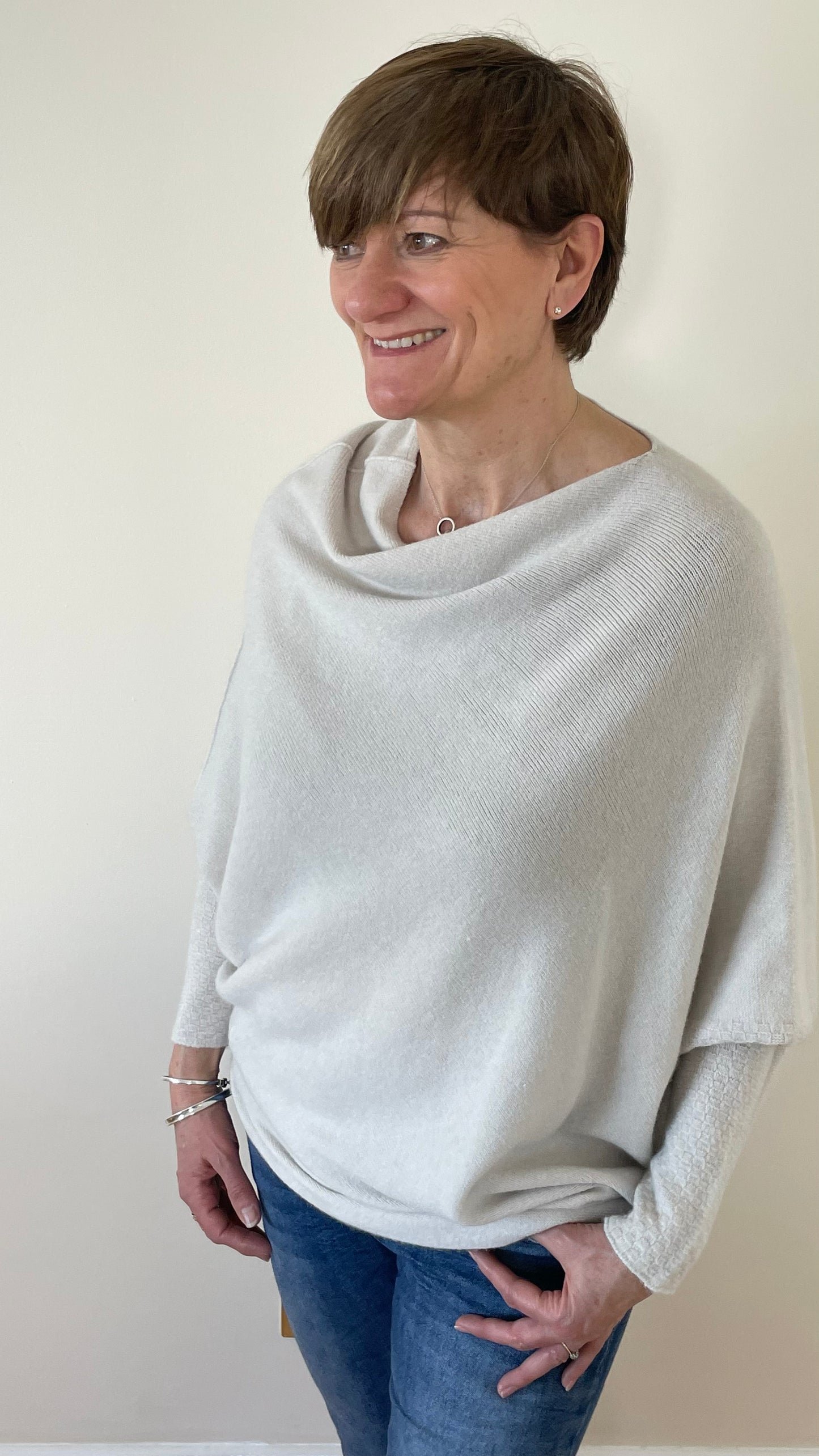 Asymmetric Draped Soft Knitted Jumper | Oatmeal