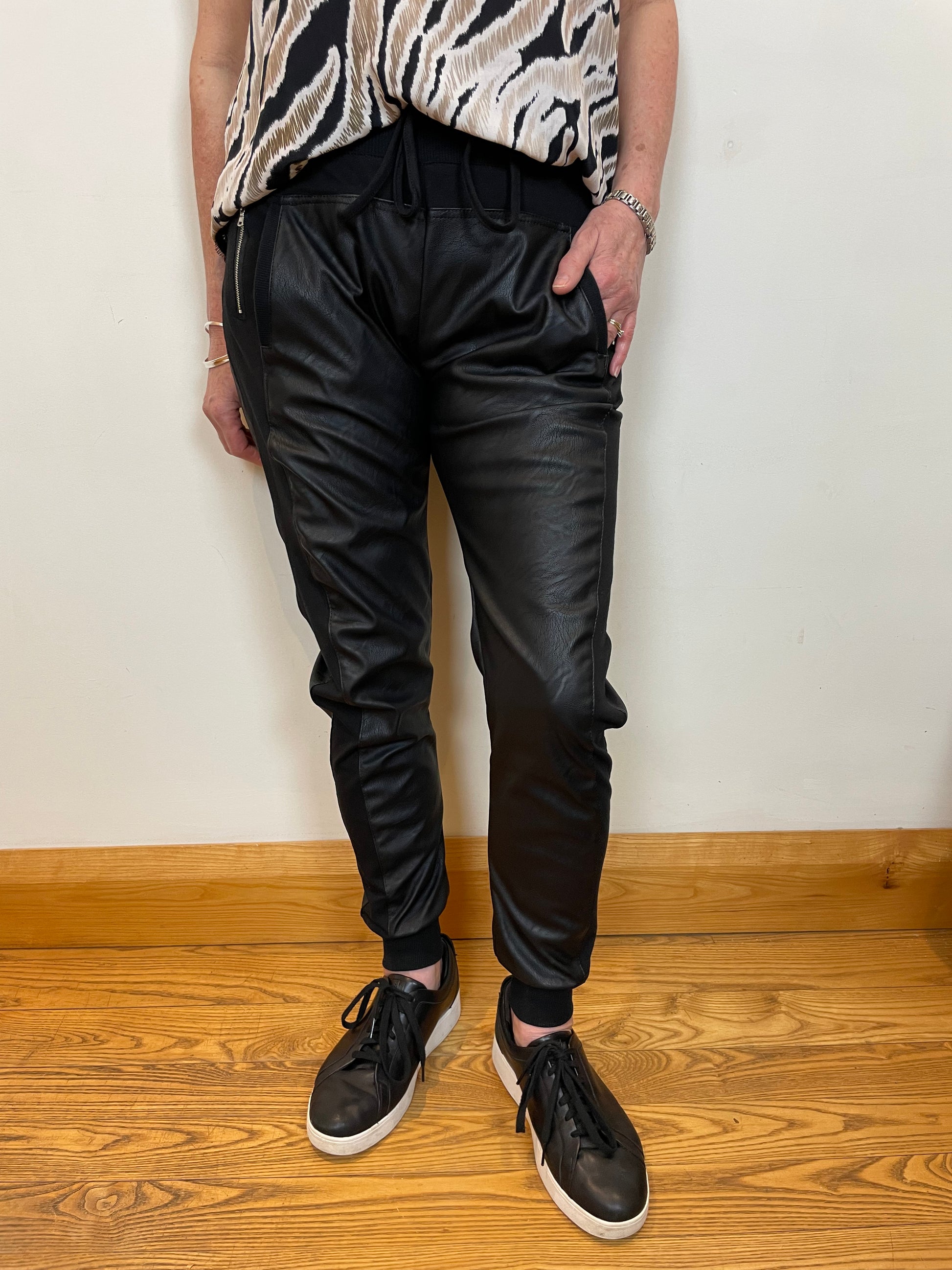 Black Faux Leather Mix Ultimate Joggers – The Tog Boutique