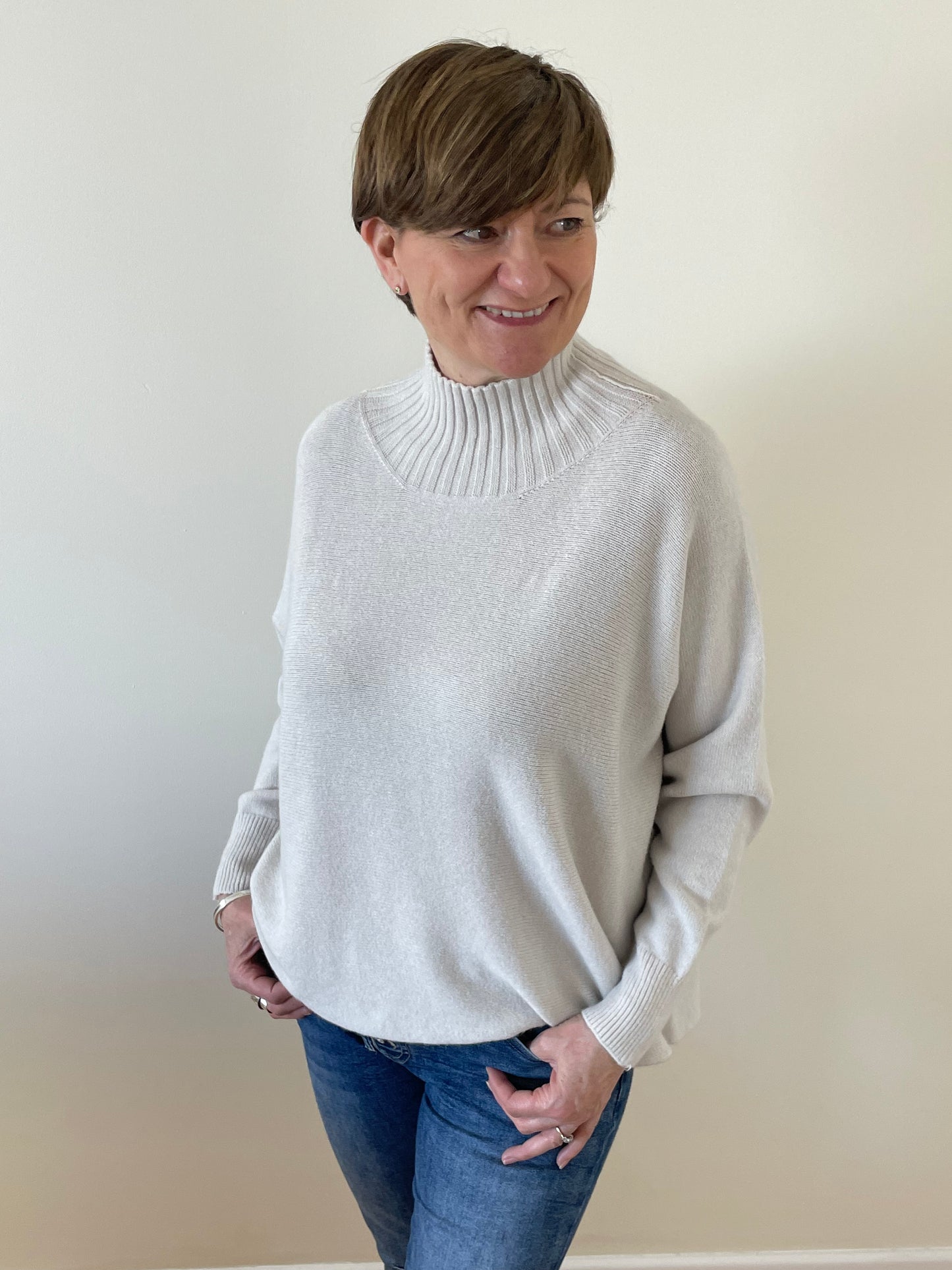 Turtle Neck Boxy Long Sleeve Soft Knitted Jumper Oatmeal