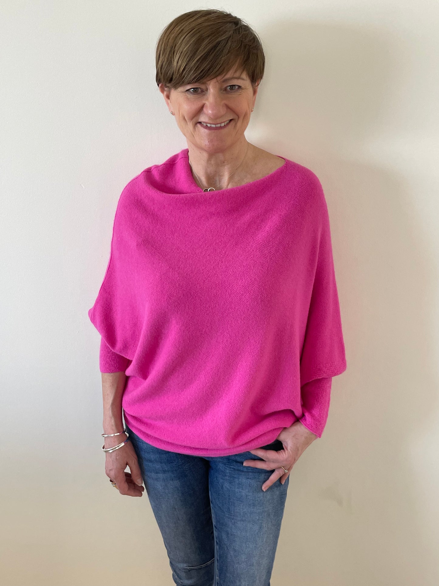 Pink Asymmetric Draped Soft Knitted Jumper