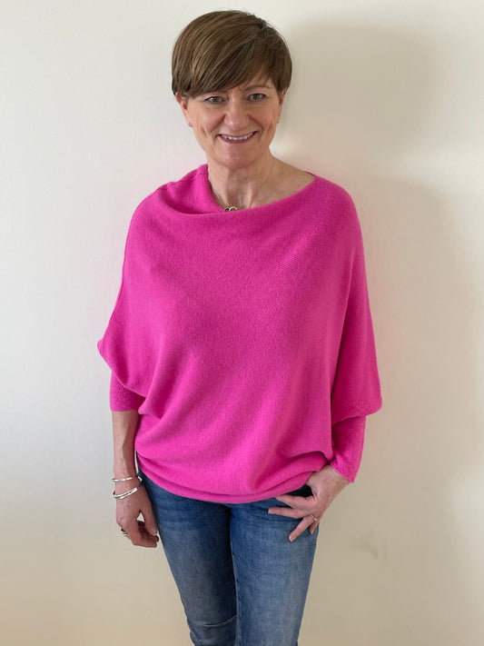 Pink Asymmetric Draped Soft Knitted Jumper