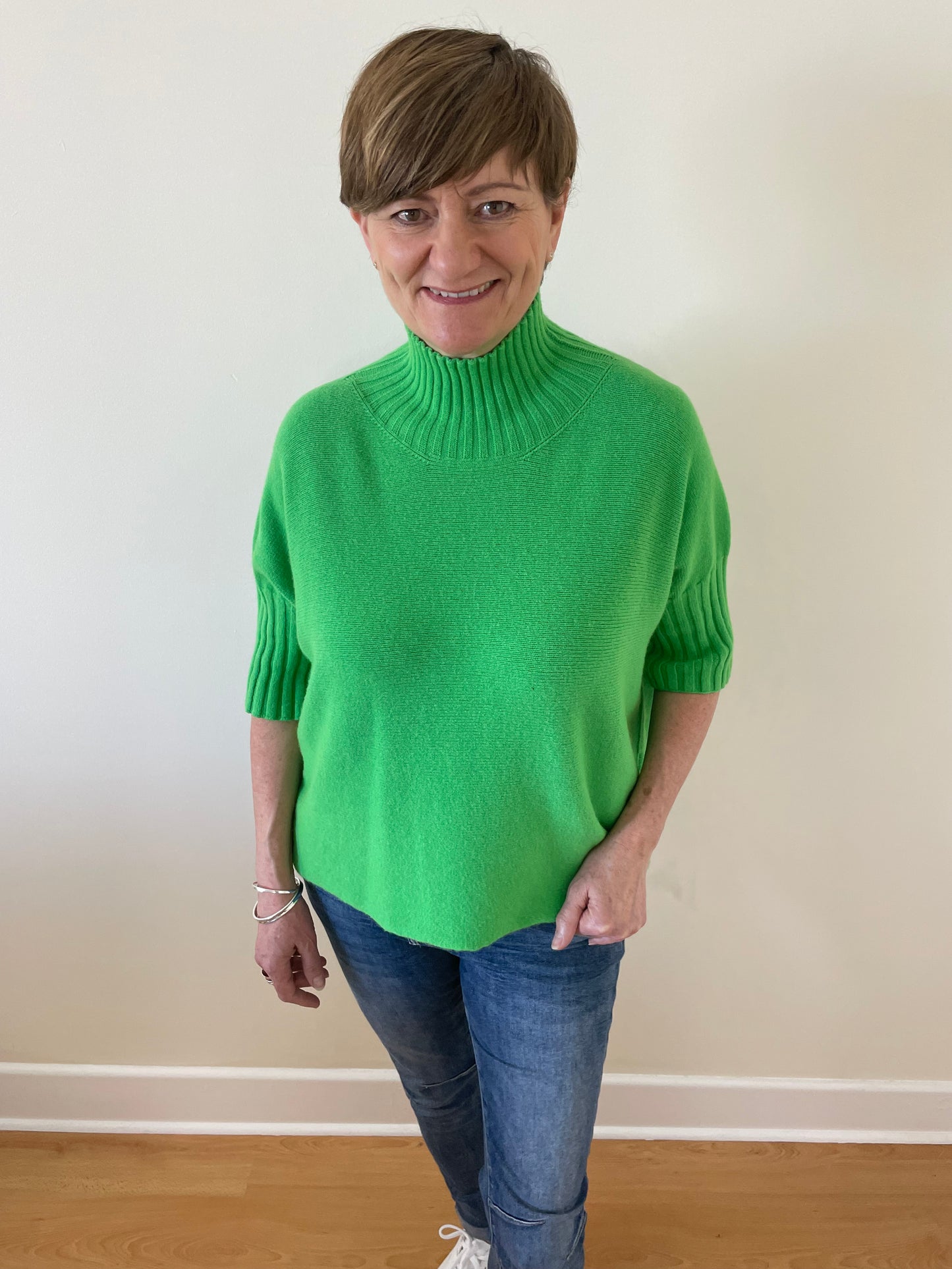 Turtle-Neck Boxy 3/4 Sleeve Knitted Jumper | Green