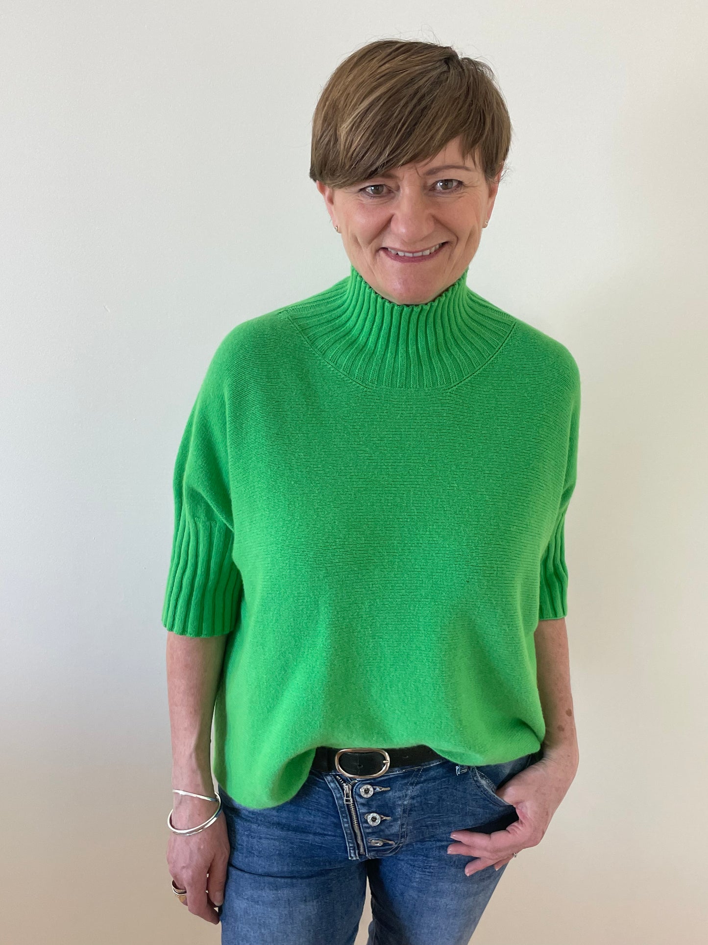 Turtle-Neck Boxy 3/4 Sleeve Knitted Jumper | Green