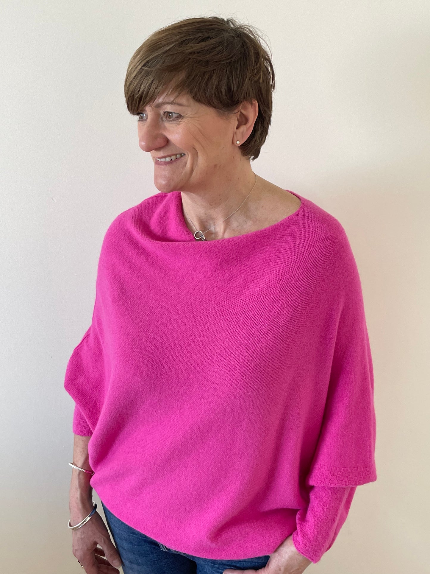 Asymmetric Draped Soft Knitted Jumper | Fuchsia