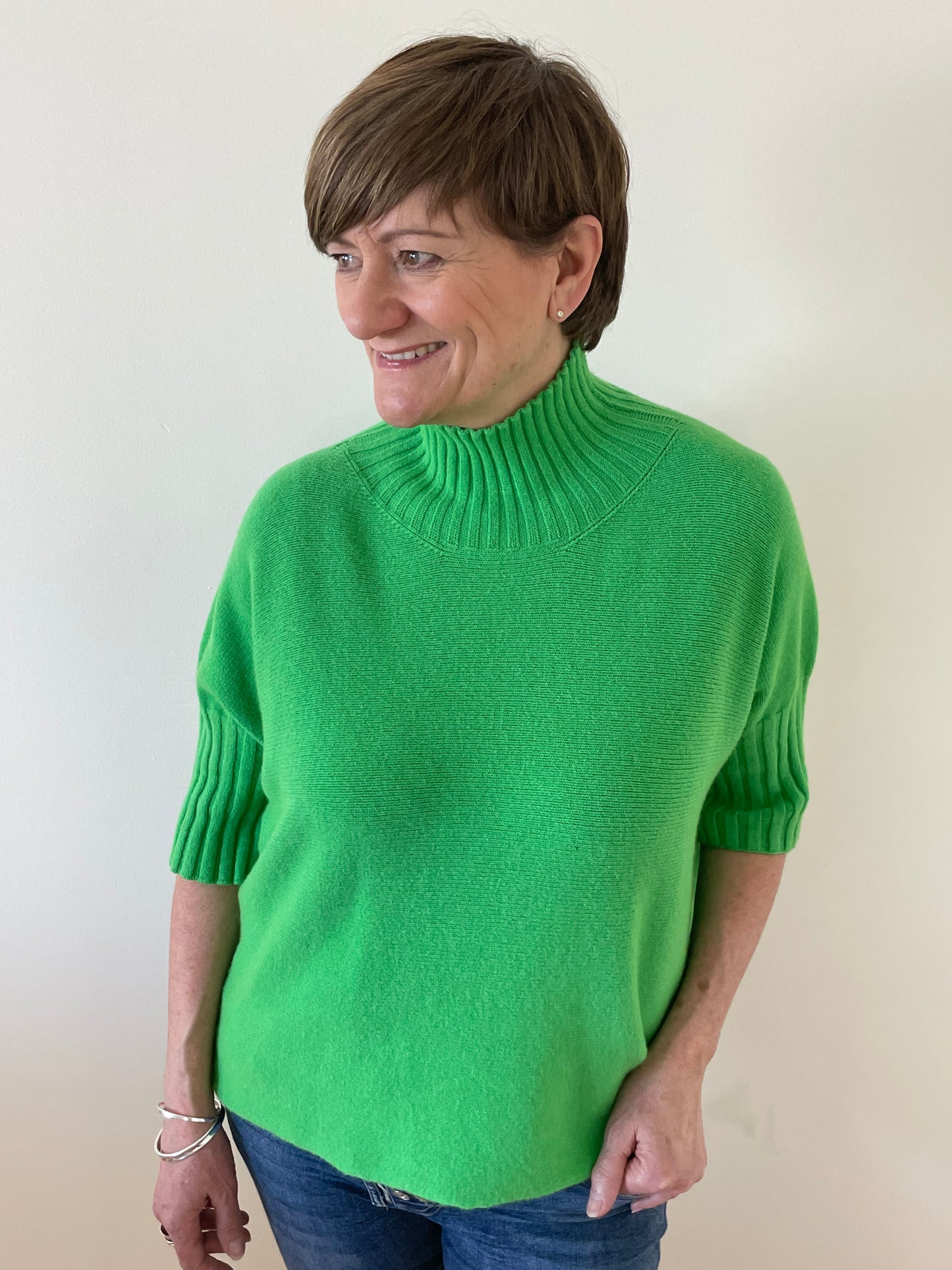 Turtle-Neck Boxy 3/4 Sleeve Knitted Jumper | Green