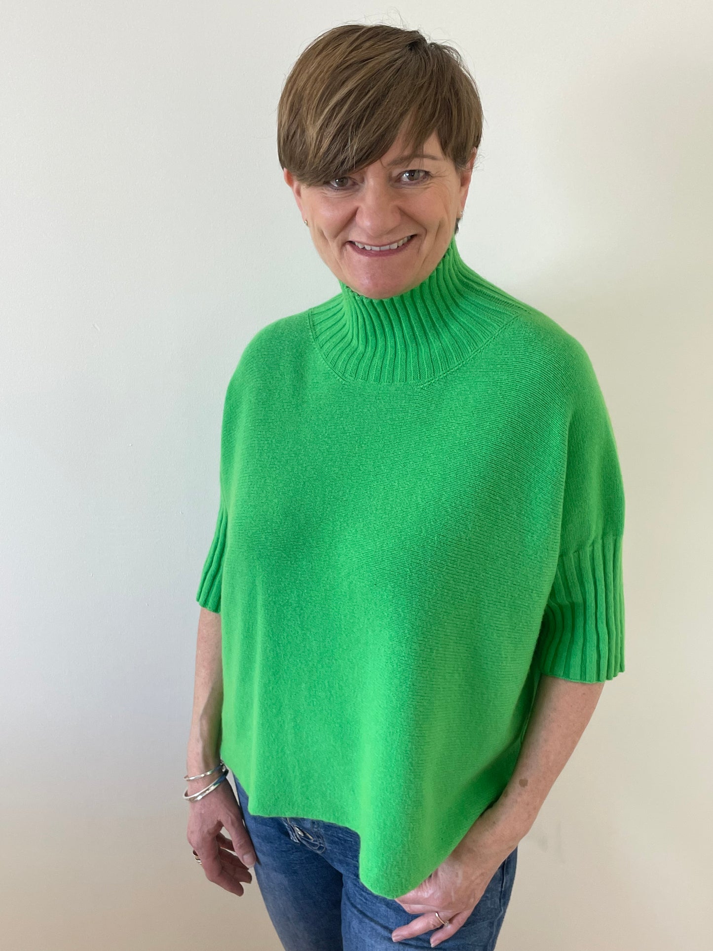 Turtle-Neck Boxy 3/4 Sleeve Knitted Jumper | Green