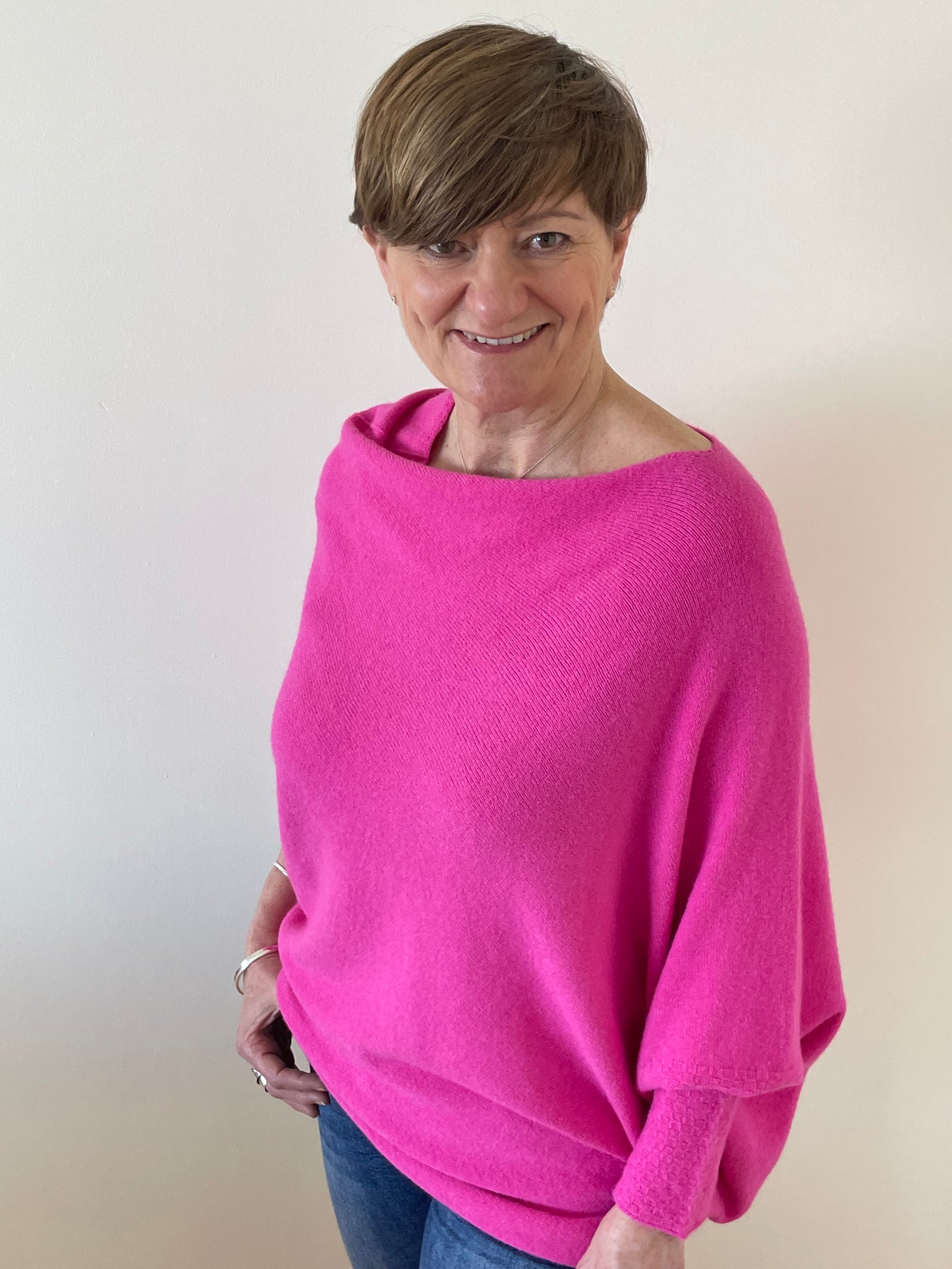 Asymmetric Draped Soft Knitted Jumper | Fuchsia