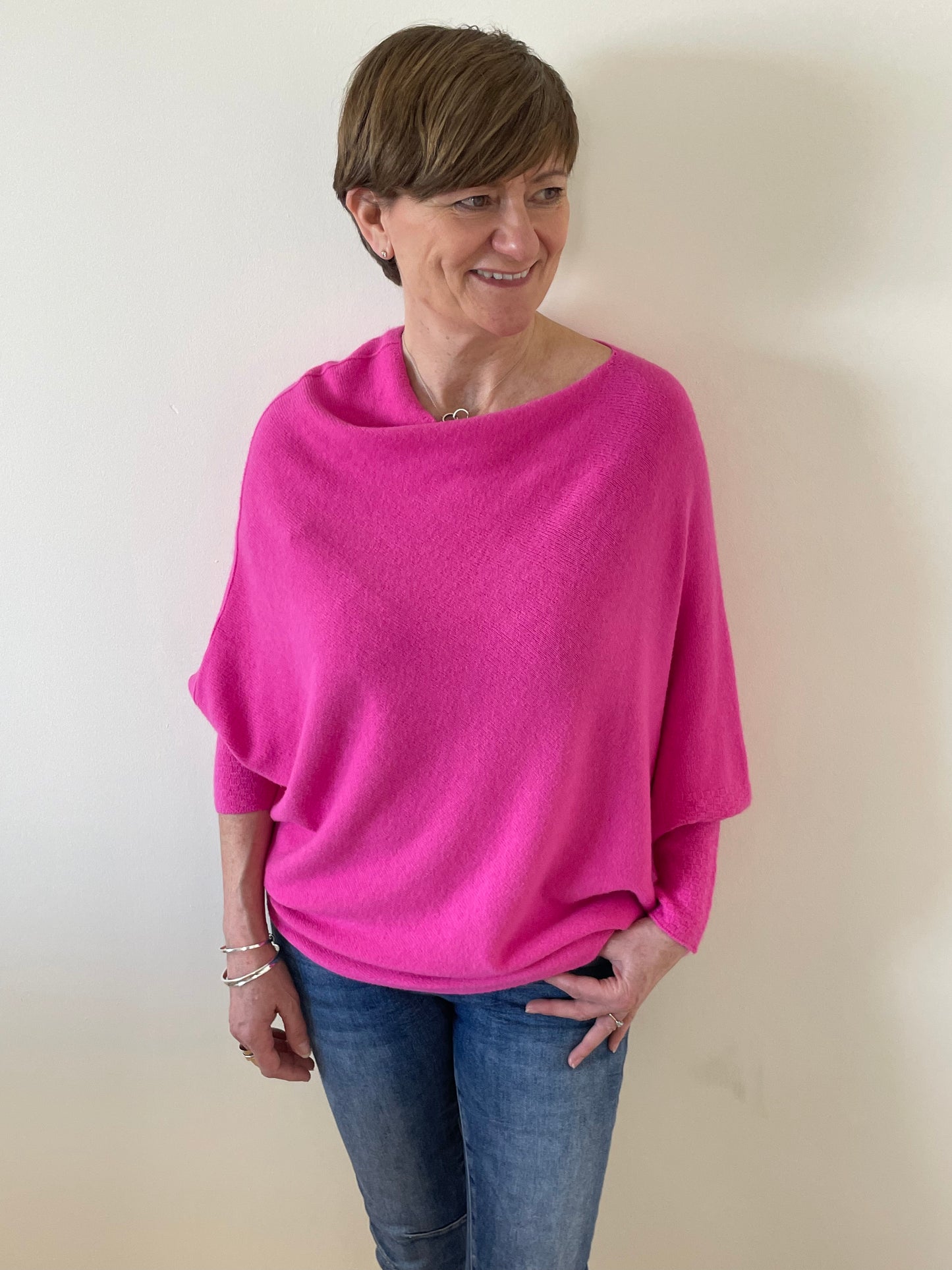 Asymmetric Draped Soft Knitted Jumper | Fuchsia