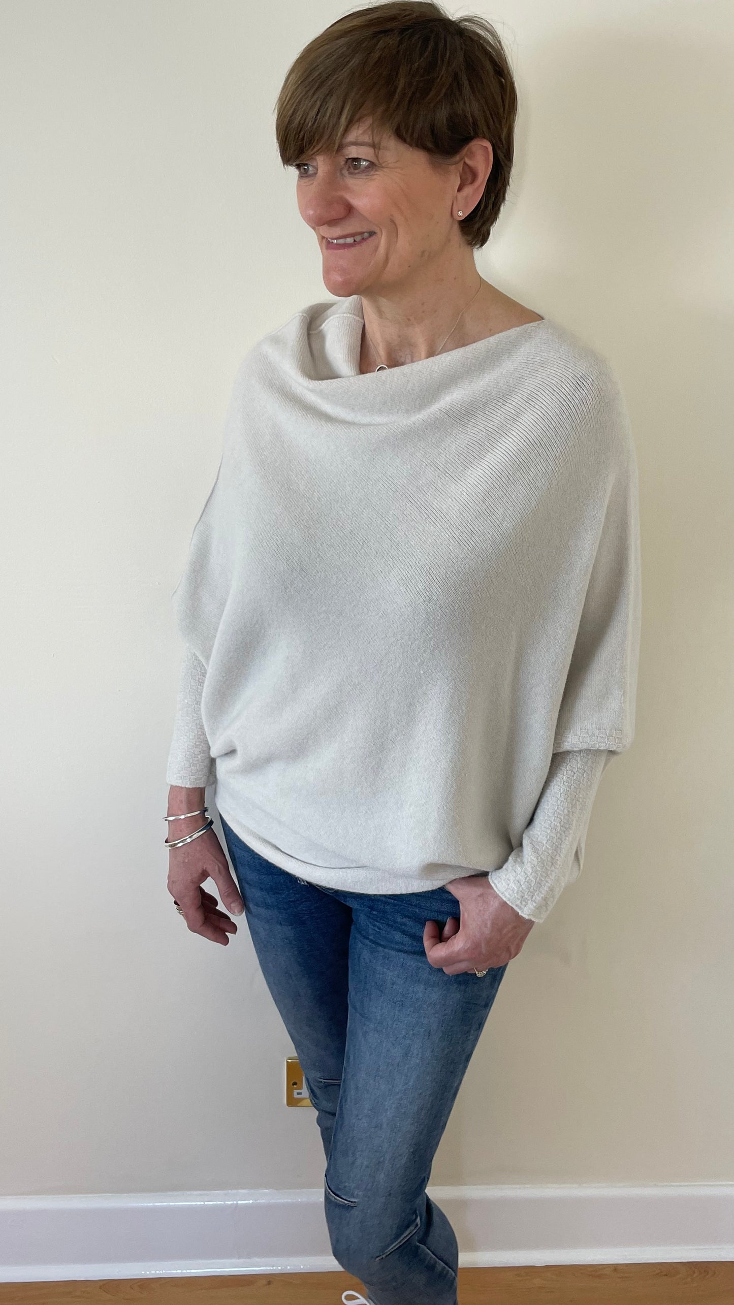 Asymmetric Draped Soft Knitted Jumper | Oatmeal