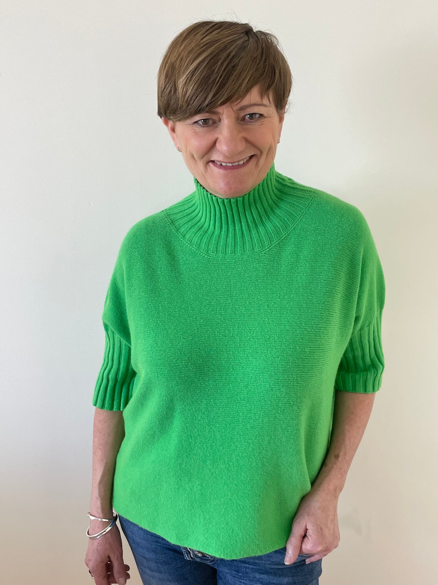 Turtle-Neck Boxy 3/4 Sleeve Knitted Jumper | Green